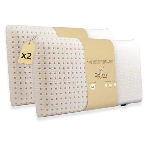 Domus Dream Cuscino Memory Foam Forato 41x72x12 cm - 2 pezzi, Rinfrescante e Anallergico