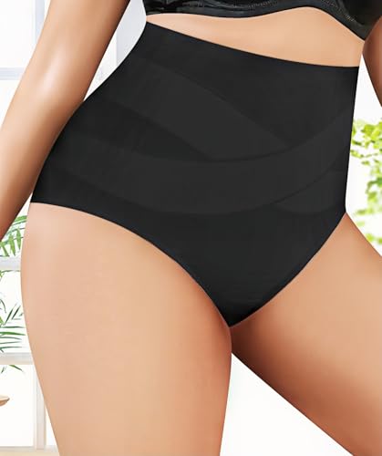 FancyTwig Women's Stylish High Waisted Cotton Breathable Thin Underwear Full Coverage Tummy Control Briefs 4 Pack (US, Alpha, Large, Regular, Regular, Black,Black,Black,Black) - image 3