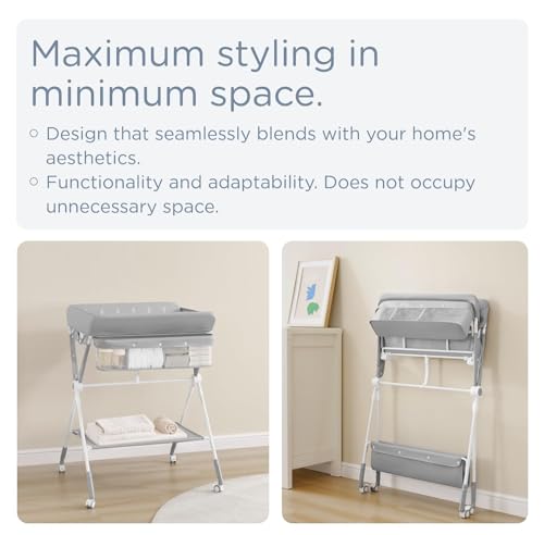 KUB Portable Baby Changing Table, Foldable Diaper Changing Table with Wheels for Nursery, Toddler Changing Table with Adjustable Height, Portable Changing Table for Newborn, Infant Grey by KUB - Image 4