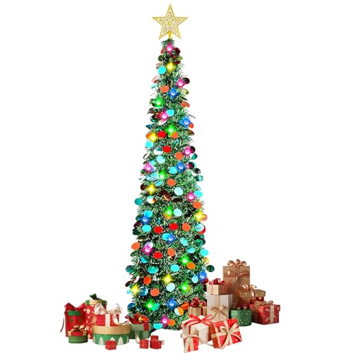 Albero di Natale Telescopico, FainFun 150CM Albero di Natale a Matita, Pieghevole, Decorazioni Natalizie per la Casa, l'ufficio, l'appartamento