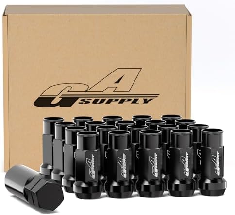GAsupply 12x1.5 Extended Open End Lug Nuts Black, 1.9" 48mm Tall, 17mm Hex, Conical Seat 60 Degree, 20 Pack+1 Lug Nut Lock Key Socket