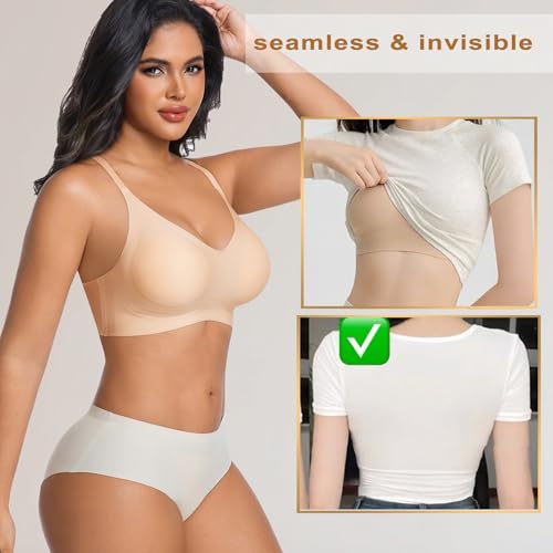 Image of PRETTYWELL Comfortable Bras, Seamless Wire Free Everyday Bras for A to D Cups, V Neck Soft and Light Basic Bras for Women