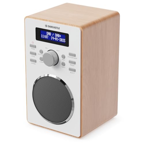 DAB+ & FM Bluetooth Radio | Mains Powered DAB Radio | Backlit LCD Display with Dimmer | Dual Alarm Clock & Sleep Timer | 40 Presets per Mode | USB-C Power & Headphone Jack | OAKCASTLE DAB10