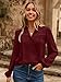 Simplee Blouses for Women Dressy Casual Long Sleeve Fall Cute Boho Tops V Neck Swiss Dot Hollow Out Fashion Shirts Trendy(Dark Red M)
