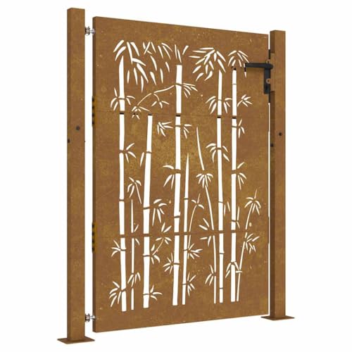 vidaXL Garden Gate, Locking Fence Gate, Hinged Gate for Patio Outdoor, Entrance Barrier Decorative Door, 41.3x51.2 Corten Steel Bamboo Design