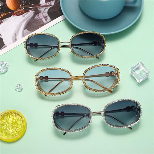 Vintage Oval Diamond Sunglasses Men Women Oval Crystal Eye Protection Punk Eyewear UV4003