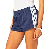 FOMOYUU Women Striped Athletic Shorts Elastic Waist Wide Leg Sweat Shorts Loose Lounge Workout Running Shorts with Pockets (Dark Blue, M)