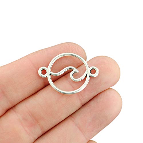 BULK 20 Wave Connector Charms Silver Tone 2 Sided Round - SC756