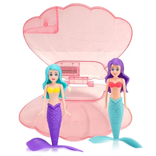 Lot de 2 Sirène avec Coquille Rose Jouets de Plongée pour Piscine,Sinkers Sirène pour Enfants Jouets Piscine,Petites Sirènes Jeux Piscine Cadeau pour Enfant Fille 3-12 Ans Entraînement sous-Marin