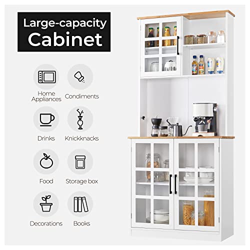 Yaheetech Kitchen Pantry Storage Cabinet With Hutch, Pantry Cabinet Buffet Cabinet With Tempered Glass Doors, Large Countertop And Adjustable Shelves For Kitchen/Living Room/Dinning Room, White #TOP7