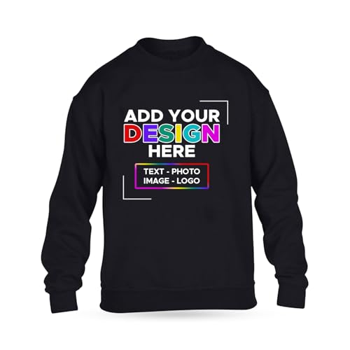 Image of Personalised Kids Sweatshirt – Custom Text, Image, or Logo Jumper for Boys & Girls – Soft Polycotton, Warm & Durable Crew Neck Unisex Pullover – Ideal for School, Sports & Casual Wear (Black 5-6)