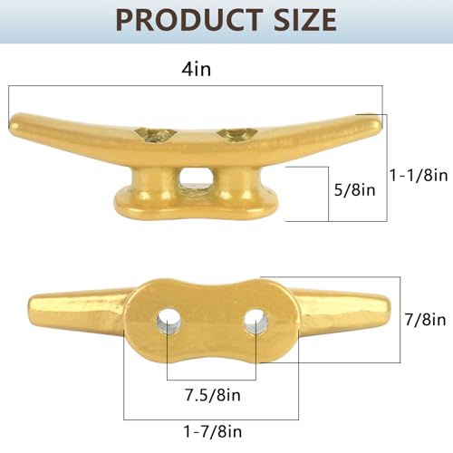 VEITHI Dock Cleats 4 inch Powder Painted Gold Boat Cleats, Boat Dock Cleats Rope Cleat with Hardware Ideal for Boats,Decks, Piers for Tying up Boats,Nautical Decor,Boat Tie Down Cleats (4 Pack) by VEITHI - Image 2