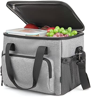 F40C4TMP Double Leaves Large Lunch Bag Insulated, 24 Cans Cooler Bag for Men Women Adult, Grey Lunch Box Leakproof with Straps for Picnic Travel Camping