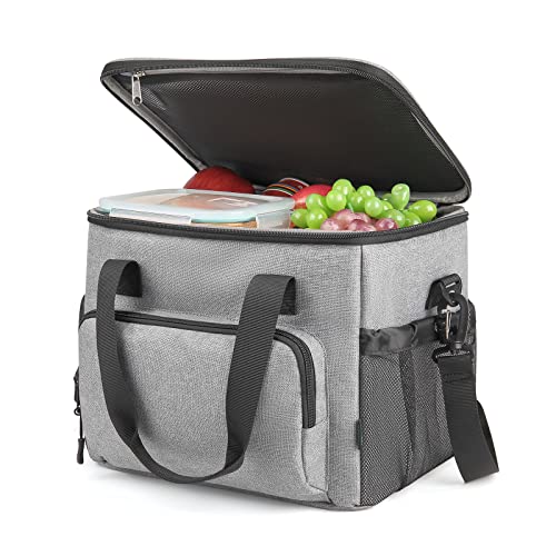 F40C4Tmp Double Leaves Large Lunch Bag Insulated, 24 Cans Cooler Bag For Men Women Adult, Grey Lunch Box Leakproof With Straps For Picnic Travel Camping #TOP2