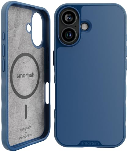 Smartish iPhone 16 Magnetic Case - Gripmunk Compatible with MagSafe [Lightweight + Protective] Slim & Thin Grip Cover with Microfiber Lining for Apple iPhone 16 - Blues on the Green
