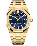 TIME WARRIOR DA Royalty Automatic Watch, Gold Stainless Steel, Luminous Waterproof Luxury, Dark Navy Blue Dial Dress Watches for Men, Sapphire Glass, AP Style