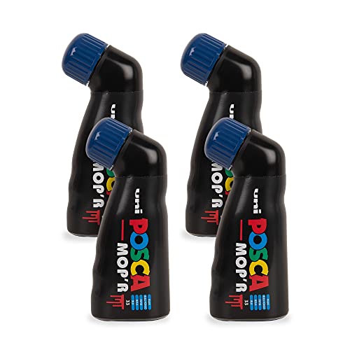 POSCA - Uni Mitsubishi Pencil - Marcador MOP'R - Punta redonda XXL 3-19 mm - Forma ergonómica, cuerpo semirrígido - Marcador de pintura a base de agua - Todo soporte - Azul oscuro X4