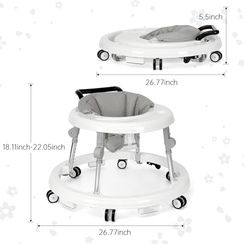 Baby Walker Foldable with 9 Adjustable Heights, Baby Walker with Wheels Portable, Infant Toddler Walker for Baby Boy Girls 6-18 Months (White) - Image 5