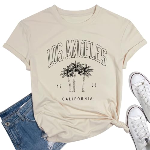 Womens Los Angeles California T-Shirts Funny Letter Printed Vintage Graphic Casual Workout Tops Holiday Tee Shirt