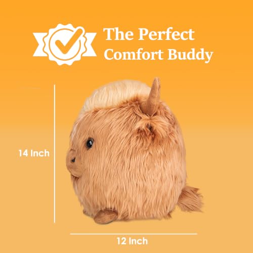 Image of Highland Cow Stuffed Animal, 14 inch Cute Scottish Cow Round Fluffy Pet Doll