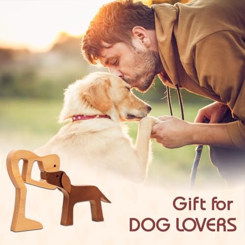 Pawfect House Wooden Pet Carvings, Whimsical Statues Home Decor, Handmade Man and Dog Figurines, Dogs Statue Home Decor, Christmas Shelf Decor, Birthday Gifts for Men, Dog Dad, Pet Lovers - Image 3
