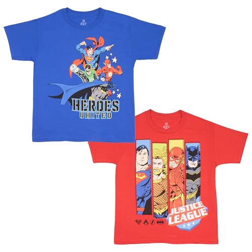 WARNER BROS Justice League Boys Graphic Tees Short Sleeve T Shirts Justice League Graphic Print T Shirt 2 Pack Boys Tees