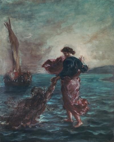 Tableau graffiti Delacroix Christ sur l'eau pour réveiller un mur blanc triste
