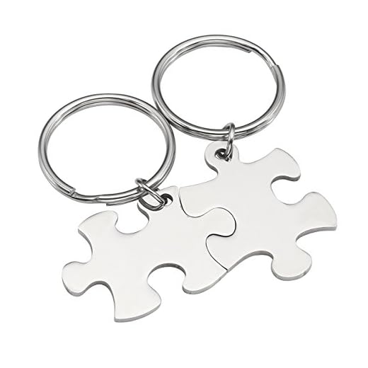 BOPREINA 2X Edelstahl 33*22mm Zwei Puzzle Schlüsselanhänger Partner Paare Liebe Freundschaft Schlüsselbund Schlüsselring Keychain