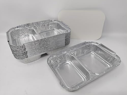 Plats à rôtir en aluminium rigides 2 compartiments étanches avec capot - 4