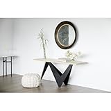 NADAAL STUDIOS Reagan Console Table, Solid Live Edge Oak, Sculpted Iron Base, Natural Finish