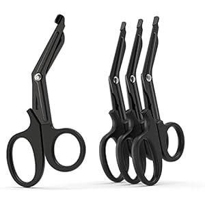 Trauma Shears 4-Pack 7.5 inch, Bandage Scissors Set, EMT & Medical Scissor, Large First Aid scissors, for Nurse, Fluoride-Coated with Non-Stick Blades by LI JIU® (4 Pack Black Fluoride-Coated)