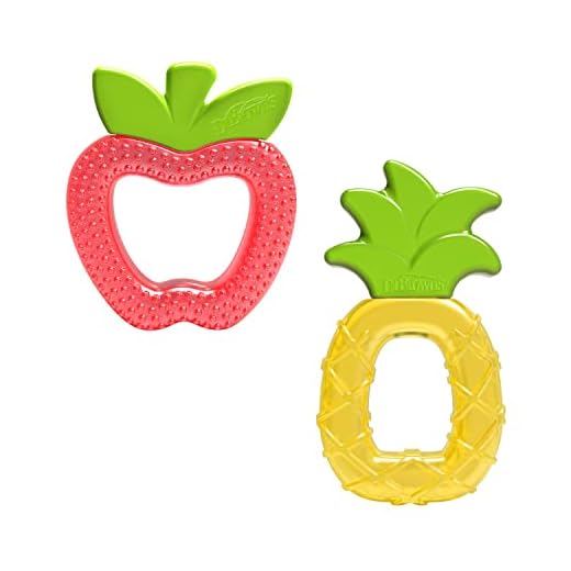 Dr. Brown's AquaCool Water-Filled Baby Teether, Cools & Massages Sore Gums, BPA Free, Pineapple and Apple, 2 Pack, 3m+