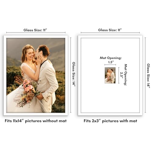 Americanflat 11x14 Picture Frame with Shatter-Resistant Glass - Use as 2x3 Frame with Mat or Display 11x14 Photo Without Mat - Signature Collection - Thin Picture Frames for Wall Display - White — view 2