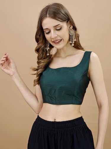 Image of Womanista Women's Taffeta Solid Sleeveless Readymade Saree Blouse for Women Stylish