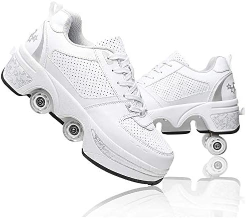 LDTXH Multifunctional Roller Skates Shoes Deformation Automatic Walking Shoes with Double-Row Deform Wheel Adult Children's Skating Shoes,7.5