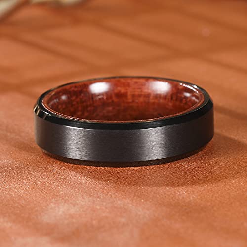 King Will 6mm Black Titanium and Wooden Rings, Men's Wedding Rings Rosewood Inlay Beveled Edge Wedding Band for Men Women Comfort Fit and Durable, Size 9 by King Will - Used condition - Image 2