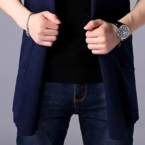 Suéter de punto trenzado para hombre abrigo largo acanalado casual 3