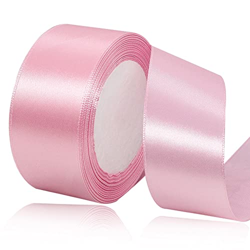 Fita de cetim rosa de 40 mm, 22 metros, fita decorativa larga, fita de tecido para presentes de casamento, batizados e aniversário