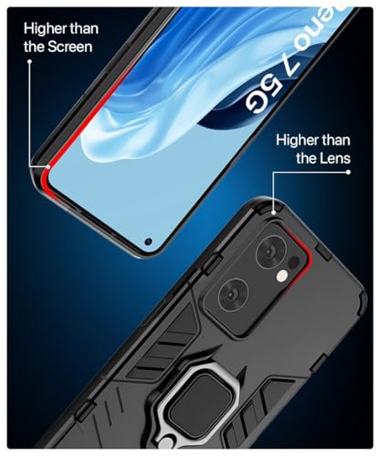 Image of WOW IMAGINE Back Case Cover for Oppo Reno 7 5G Tough Armor Bumper | Ring Holder & Kickstand in-Built | Excellent 360 Degree Protection (Carbon Black)