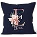 SpecialMe®Kissen-Bezug Name Initiale Blumen Eukalyptus Floral Monogramm personalisierte Geschenke Navy 40cm x 40cm
