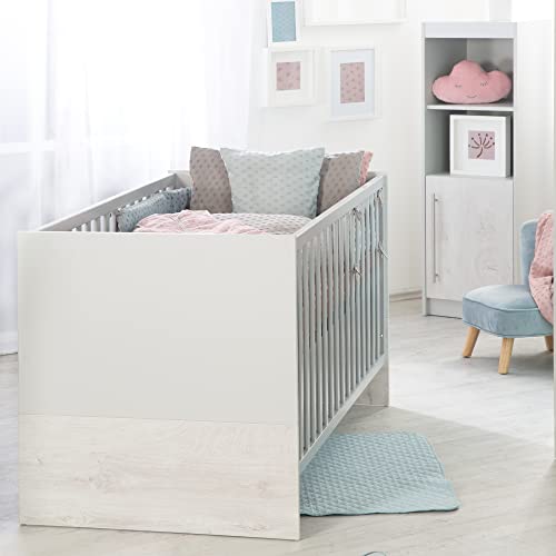 Roba Cameretta Per Bambini "Maren 2", Lettino Combinato 70 X 140 Cm, Fasciatoio Con Cassettiera, Armadio A 3 Ante, Grigio/Bianco - 8