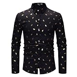 Matière : coton, luxe Chemise Paisley de luxe pour homme - Impression dorée - Chemise de loisirs - Coupe ajustée - Chemise d\'affaires - Or chaud - Manches longues - Pour mariage, boutonnage, doré - Imprimé bronze doré