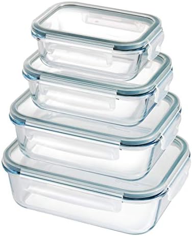 Franklin Lade 4 Piece Nesting Glass Food Storage Container Set | BPA-Free Leak-Proof Lids + 4 Spare Silicone Seals | Glass Food Containers with Lids | Microwave, Oven, Freezer & Dishwasher Safe