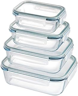 Franklin Lade 4 Piece Nesting Glass Food Storage Container Set | BPA-Free Leak-Proof Lids + 4 Spare Silicone Seals | Glass Food Containers with Lids | Microwave, Oven, Freezer & Dishwasher Safe