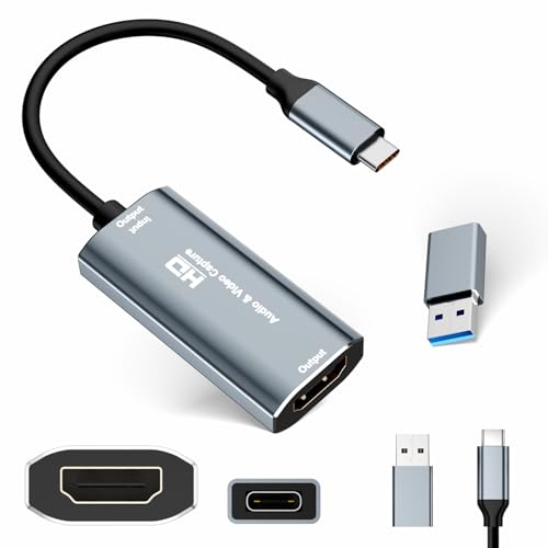 VIXLW Video Capture Card, USB3.0 HDMI to USB C, 4K 1080p60fps Audio Capture with Type-C Adapter Devices for Gaming/Live Streaming/Video Recording, for Windows Mac OS System OBS Zoom