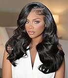 Ugrace Layered Cut C-Side Part Loose Wave Glueless Wigs Human Hair Pre Plucked Pre Cut 6×5 HD Lace With Baby Hair Pre Bleached Knots 200% Density Natural Black Wigs for Black Women 18Inch
