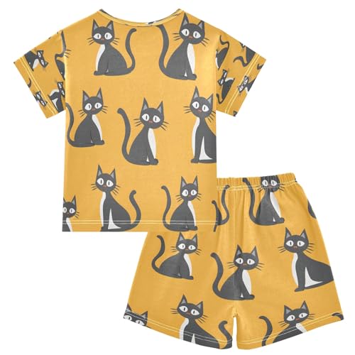 Cartoon Cat Kids Pjs Set Boys Girls Summer Short-Sleeve Sleepwear Pajamas 2PCS2