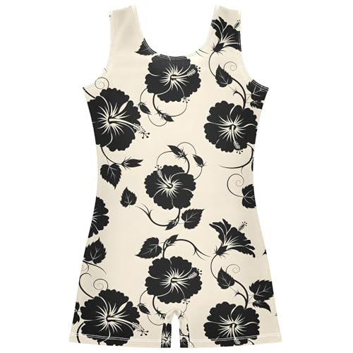 Exnundod Black Floral Vine Pattern Gymnastics Leotards for