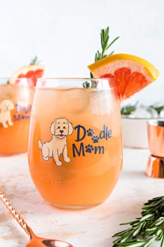 Drinking Divas - Doodle Mom - Stemless Wine Glass - Funny Gifts For Women, Mom, Best Friend, Sister, Girlfriend, Wife, Boss And Cute Dog Lovers - Unique Mother's Day, Birthday And Christmas Gift #TOP1