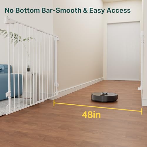 Cumbor 34" Extra Tall Baby Gate for Stairs, Wall-Mounted (Drill Required), Expandable 31.6-48" No Bottom Bar Dog Gate Indoor for Larger Pets, Large Walk Thru Door for Easy Access (White) - Thumbnail 3